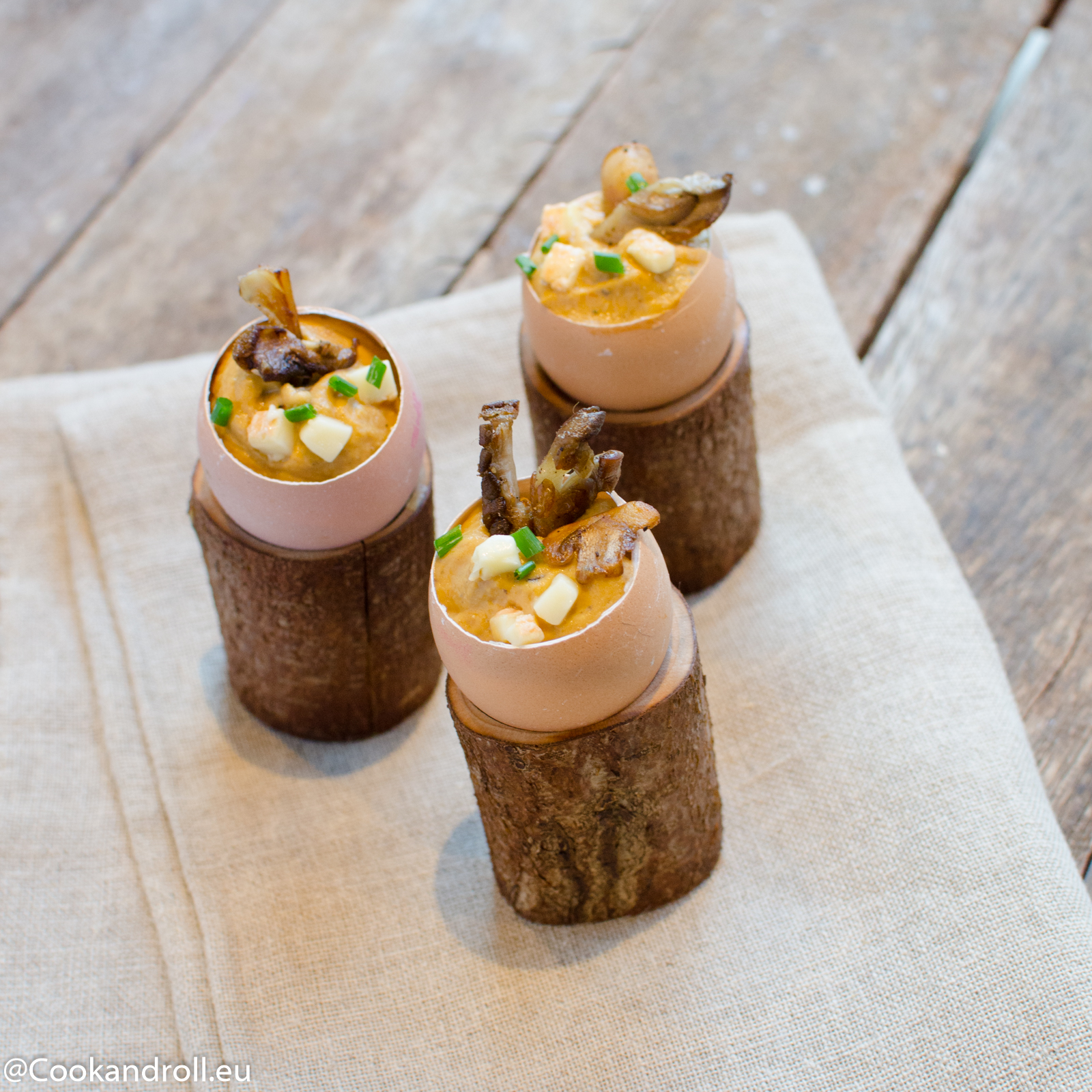 Oeuf toqué à la courge butternut et Herve